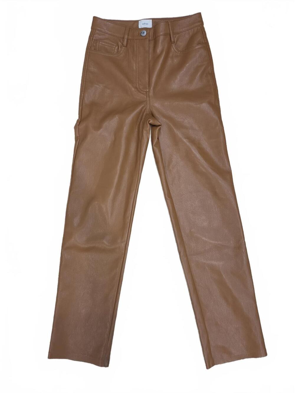 Wilfred Aritzia Cognac Brown Faux Leather Straight Leg Pants Womens Size 0